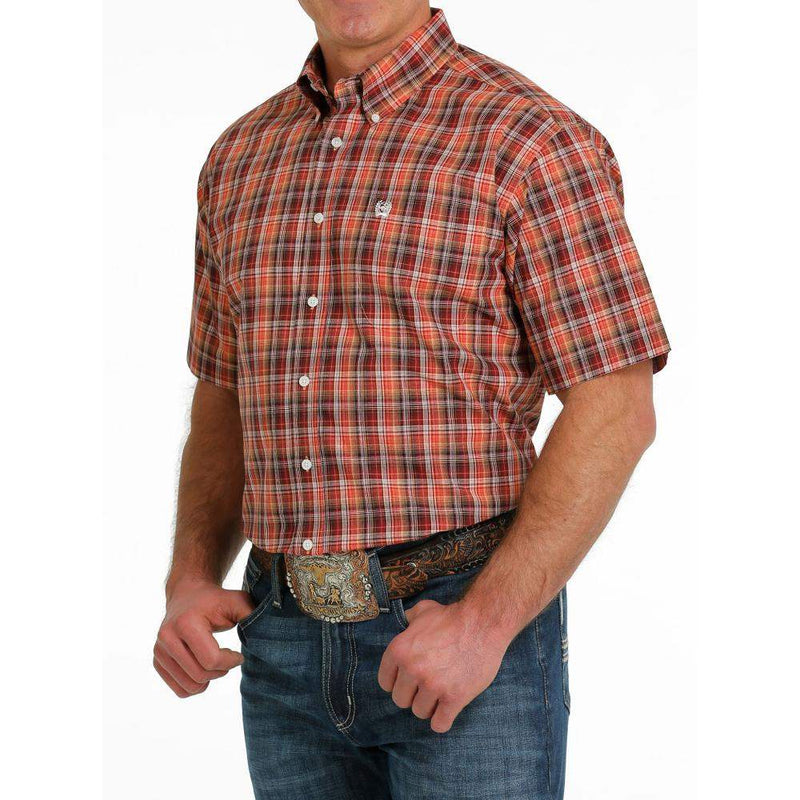 Mens Plaid Short Sleeve Print Shirt