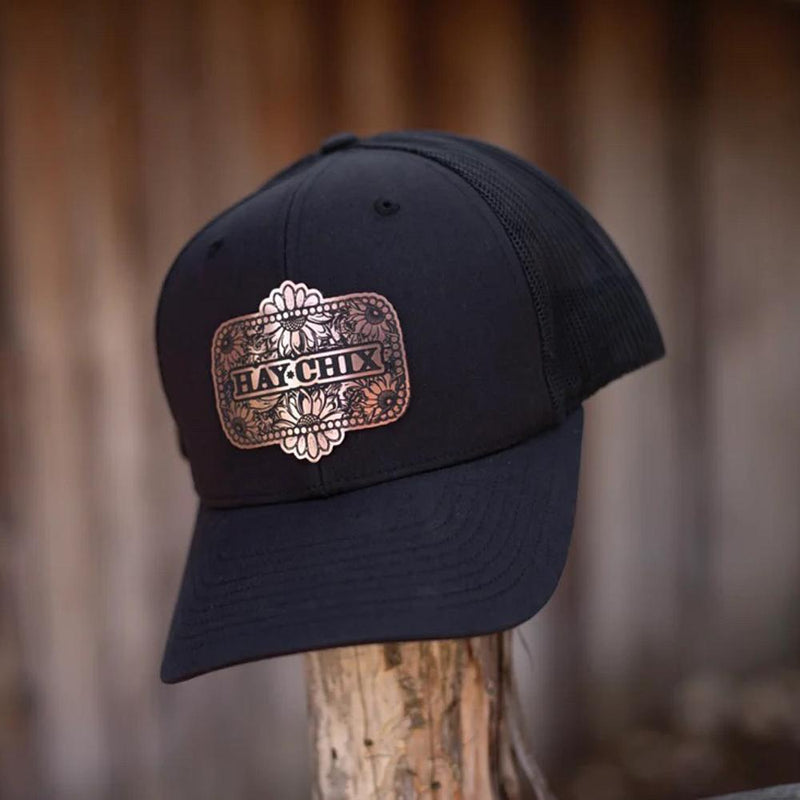 Floral Leather Patch Black Cap