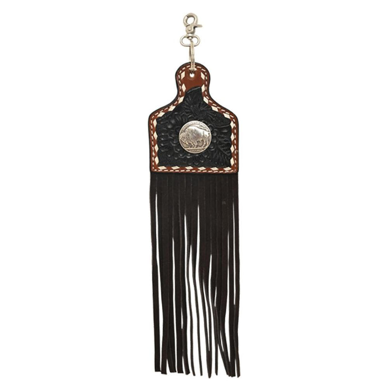 Black Floral Buckstitch Buffalo Nickel Concho Fringe Saddle Charm
