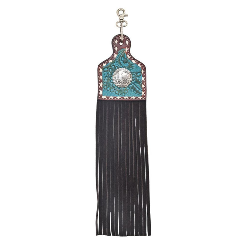 Turquoise Floral Buckstitch Buffalo Nickel Concho Fringe Saddle Charm