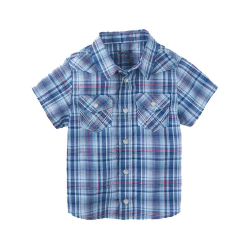 Little Boy's Blue Plaid Snap Shirt