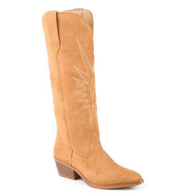 Women`s Starburst Tan Faux Suede Vamp 15In Top Boot