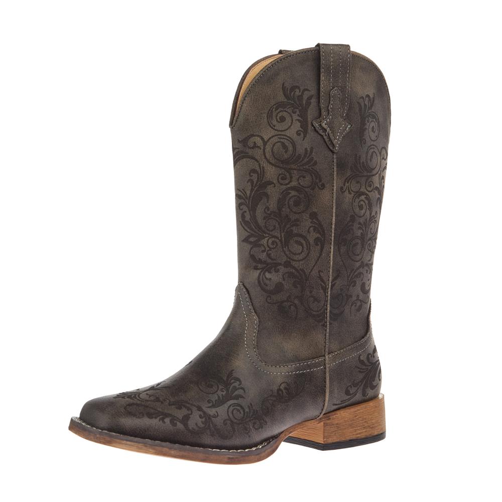 Roper Footwear Women`s Bailey Laser Black Faux Leather Vamp 12In Top B