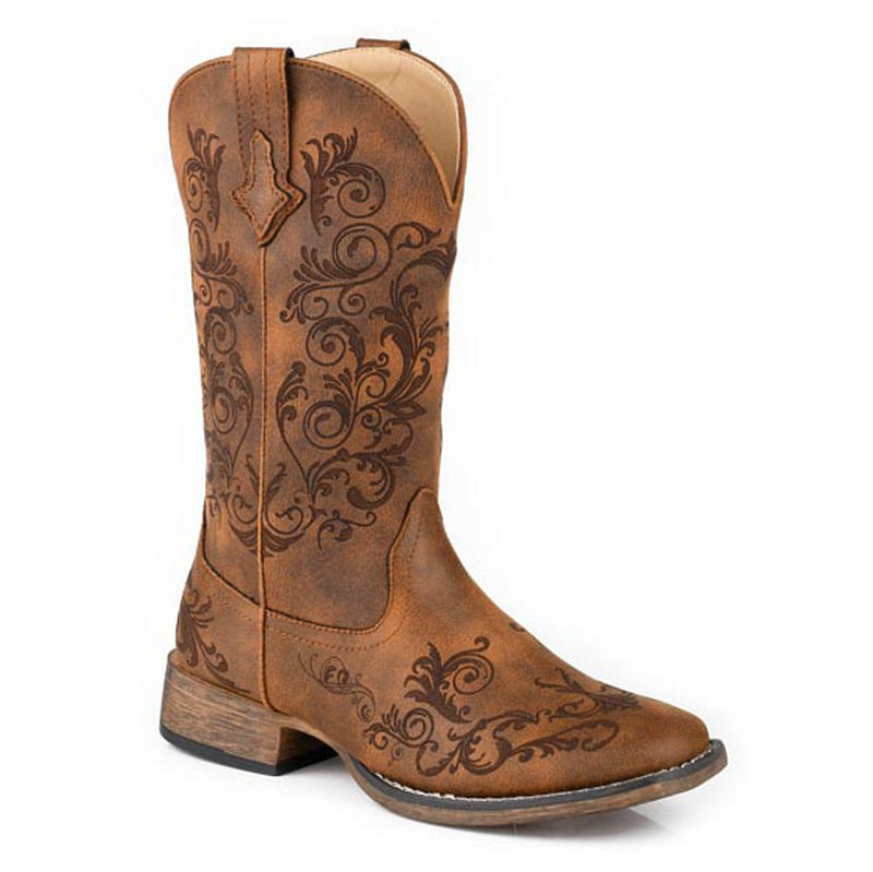 Roper Footwear Women`s Vintage Cogac Faux Leather Vamp 12In Laser Top Boot