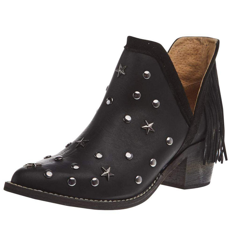Women`s Black Star Studded Fringe Bootie