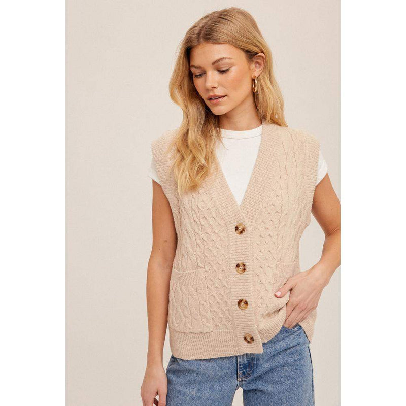 Women's Ecru Oversized Sweater Vest