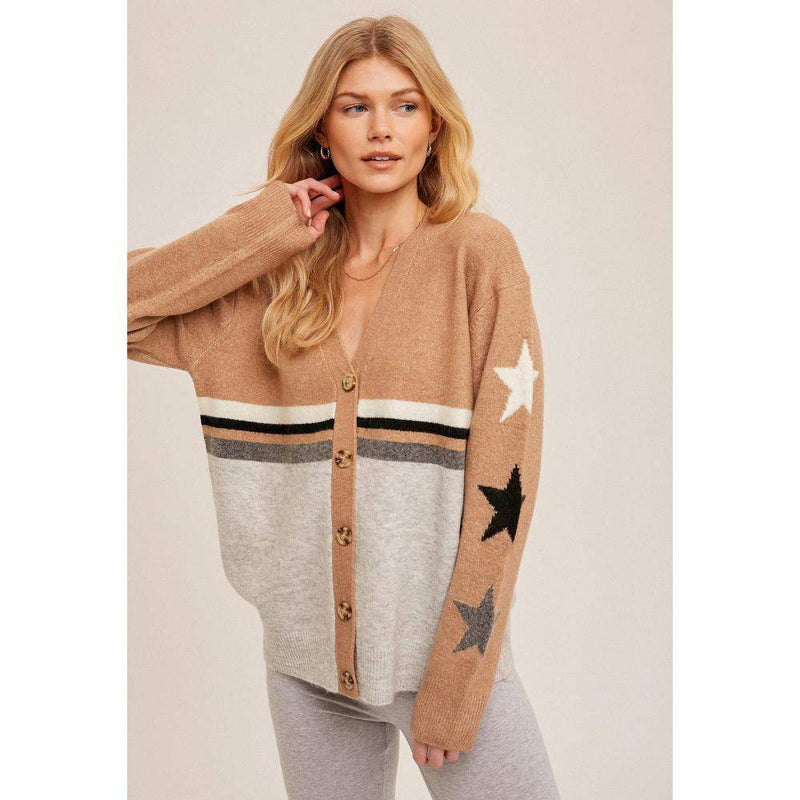 Women's Camel Star Sleeve Cardigan