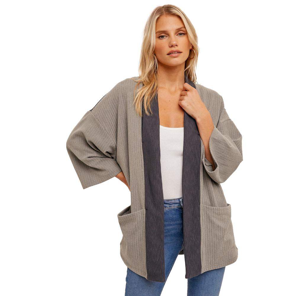 Hem And Thread Women's Slate Grey Colorblock Cardigan