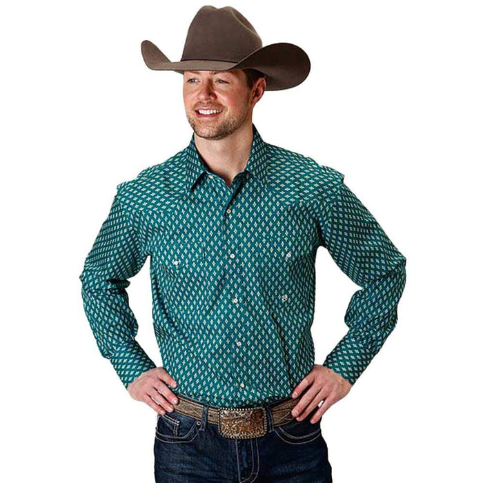 Roper Apparel Mens Teal Diamond Print Shirt