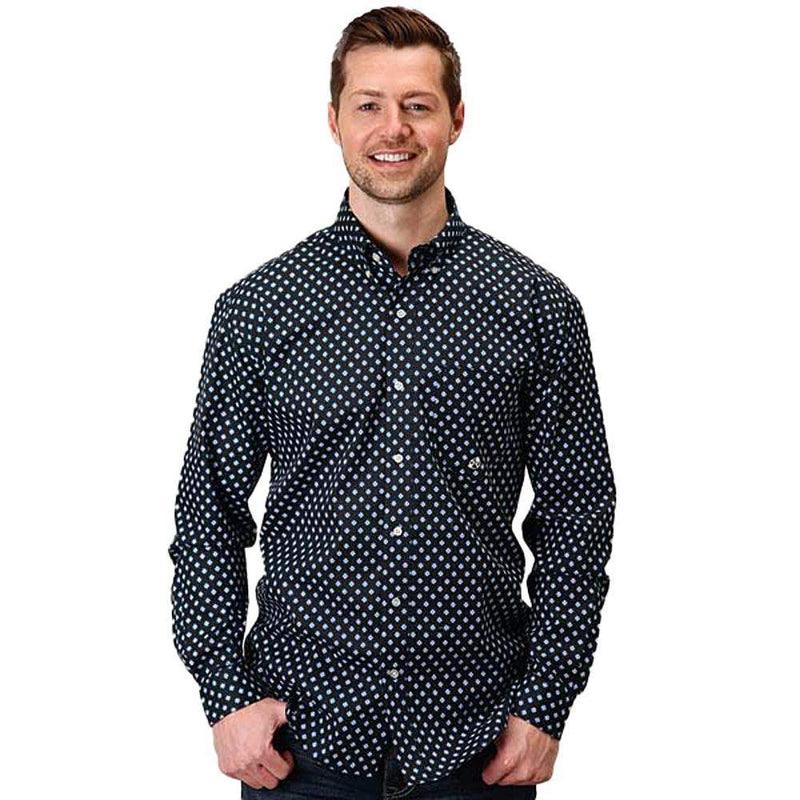 Roper Apparel Mens Black Print Button Shirt