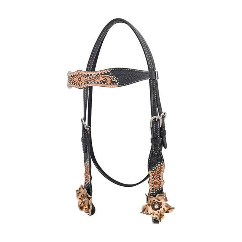 Floral Basket Stamp Black and Natural Browband Headstall