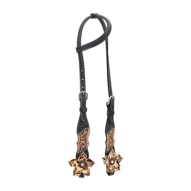 Floral Basket Stamp Black and Natural Single Ear Headstall