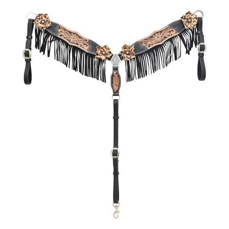 Floral Basket Stamp Black and Natural Wildcard Breast Collar with Fringe