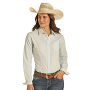 Women's Blue Stripe Button Down Shirt