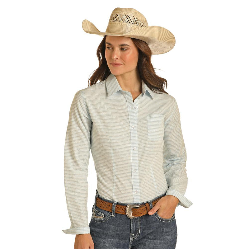 Women's Blue Stripe Button Down Shirt