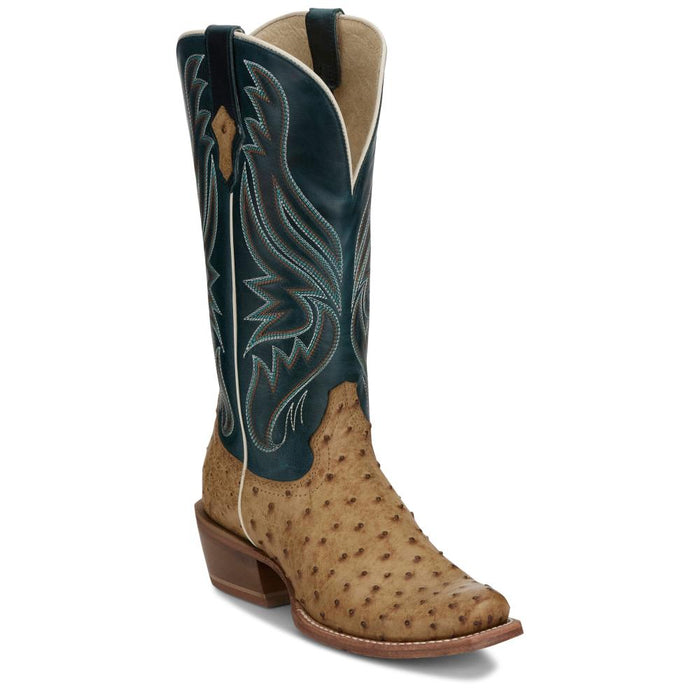 邦楽 SutudioLama LamaOS Tony Lama Women`s Antique Saddle Full Quill Ostrich 13In Blue Top Boot