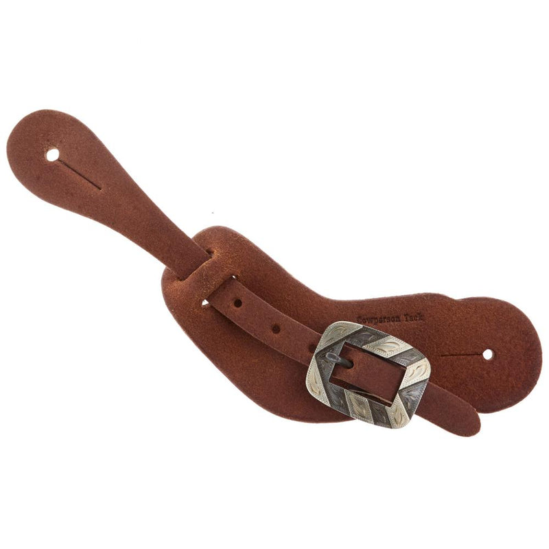 Oiled Roughout Ladies Spur Straps with Blue Iron Silver Bar Cart Buckle