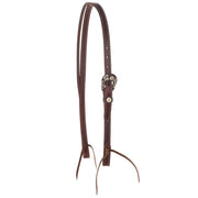 Stitched Dark Leather 3/4"Slit Ear Headstall with Antique Iron Flower Heel Buckle