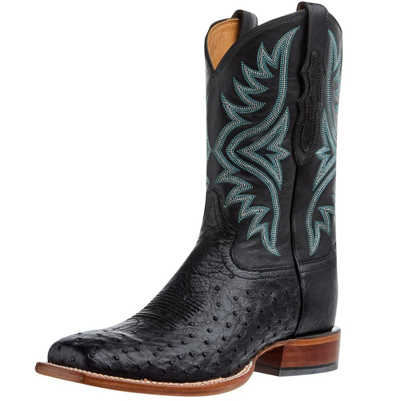 Men`s Black Smooth Quill Ostrich 11In Black Top Cowboy Boot