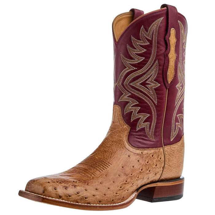 Men`s Terra Vintage Smooth Quill Ostrich 11In Red Top Cowboy Boot