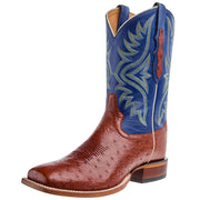Men`s Brown Smooth Quill Ostrich 11In Blue Top Cowboy Boot