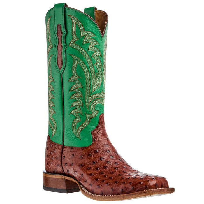 Men`s Tobac Full Quill Ostrich 13In Green Top Cowboy Boot
