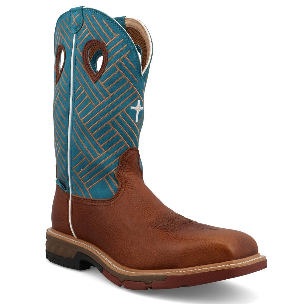 Twisted X Men's 8" CellStretch Lacer Work Boot | Alloy Safety Toe, Square Toe, Waterproof | Distressed Saddle & Cognac