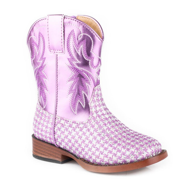 Children`s Glitter Gleam Lavender Check Print and Metallic Shaft Boot