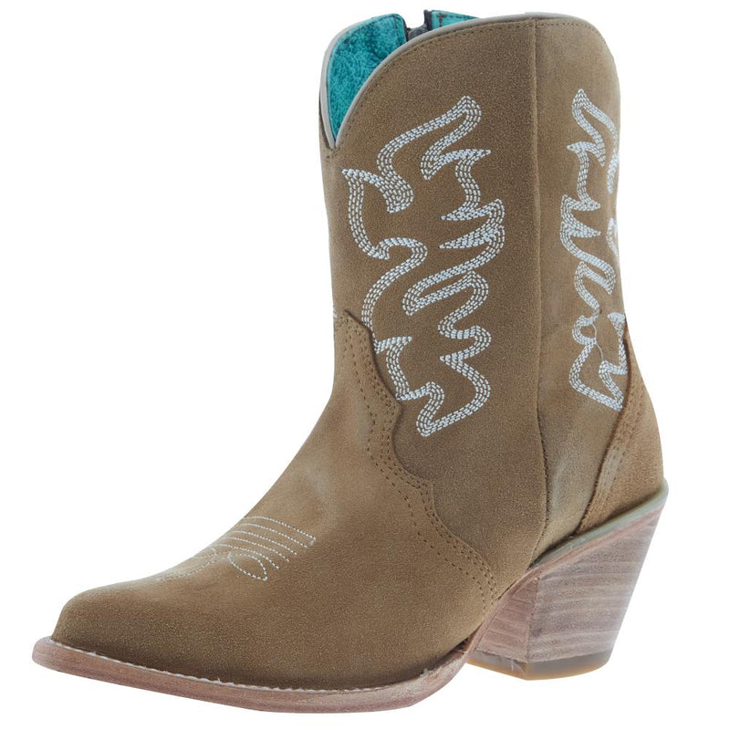 Women`s Camel Embroidered Zipper Ankle Boot
