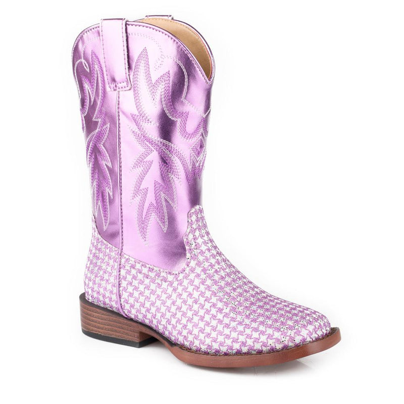 Kid`s Glitter Gleam Lavender Check Print and Metallic Shaft Boot