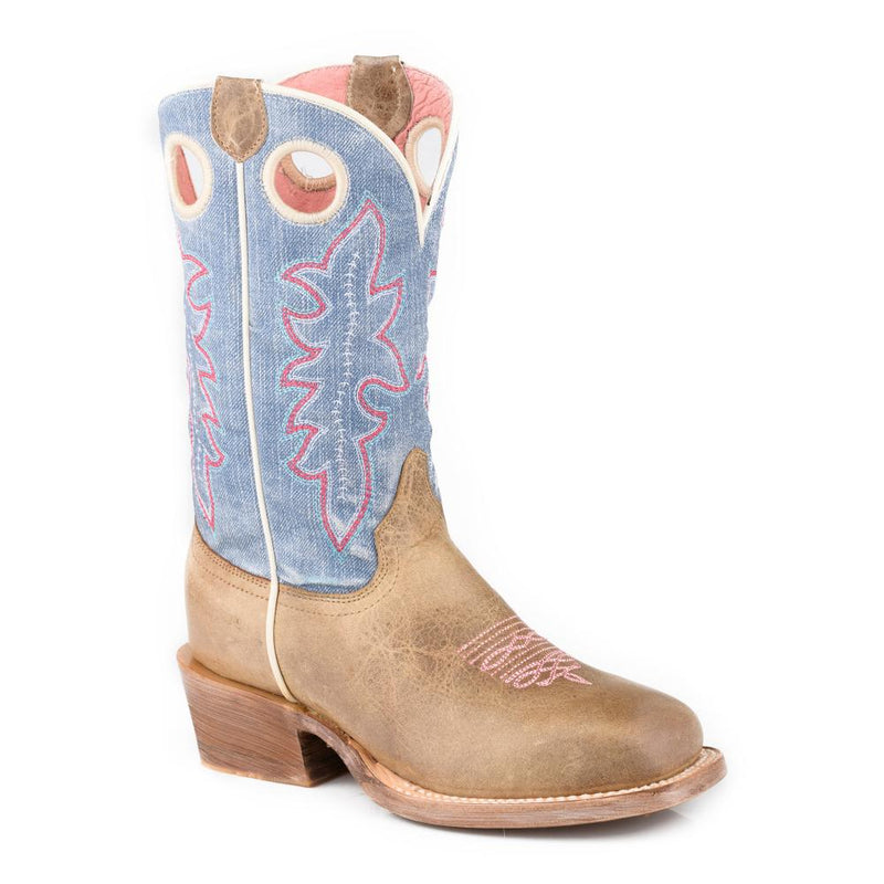 Childrens Ride Em Cowgirl with Denim Shaft and Leather Sole Cowgirl Boot
