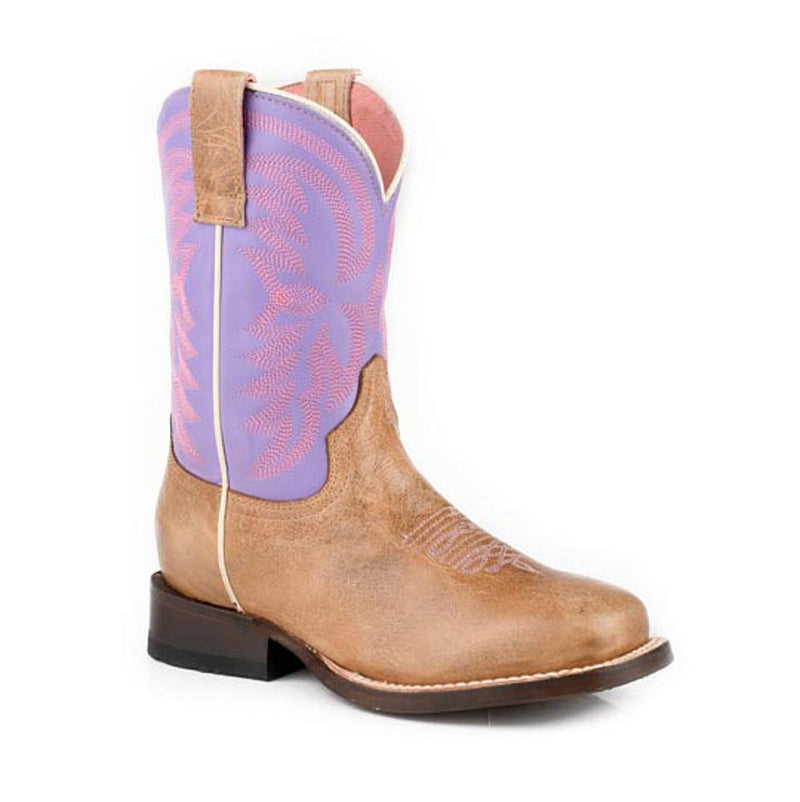 Kid`s Bonnie Tan Leather Vamp and Purple Shaft Boot