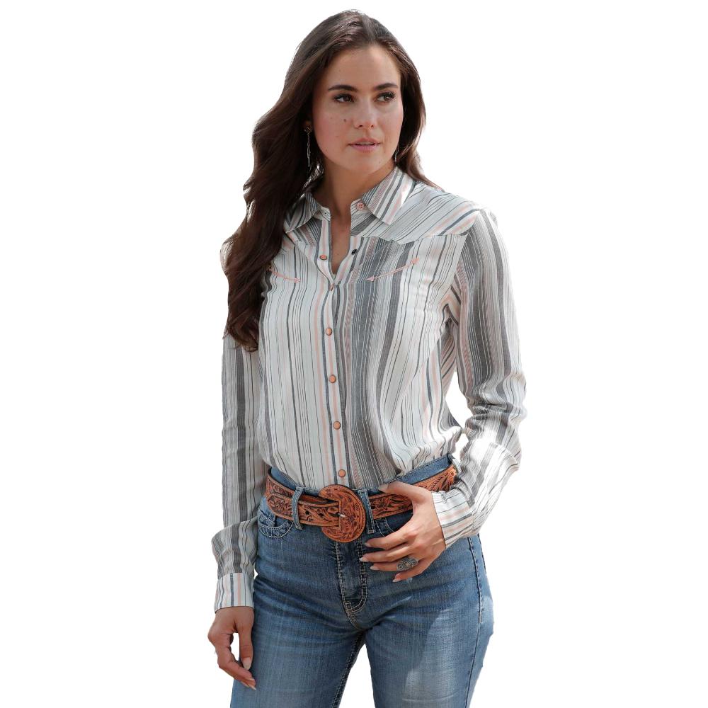 Cruel Denim Women's Peach Stripe Snap Shirt