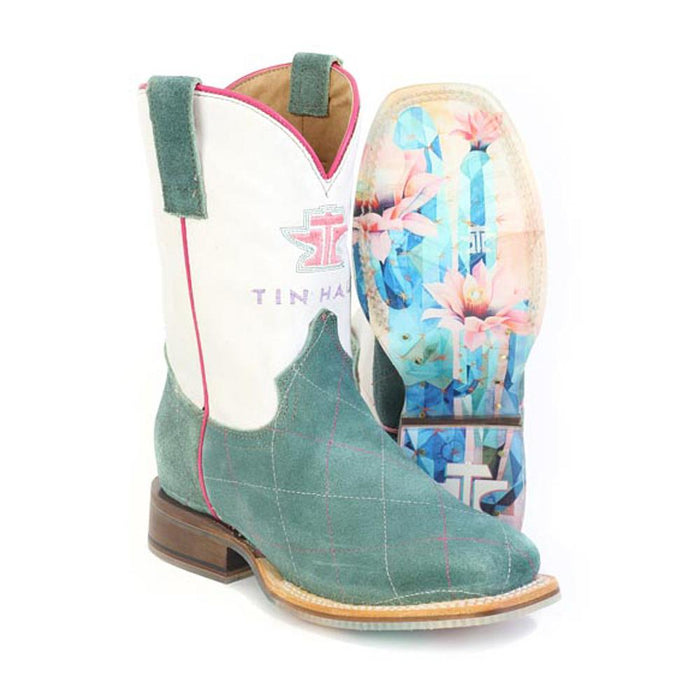 Kid`s Diamond Girl and Cactus Rose Sole Square Toe Boot