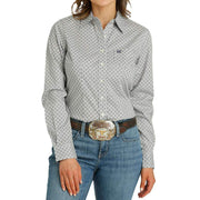Women's Blue Print Button Down Shirt