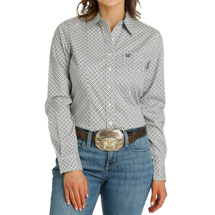 Women's Blue Print Button Down Shirt