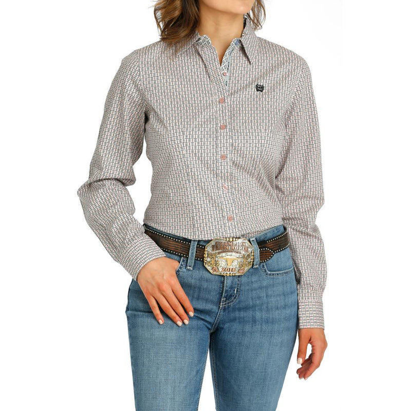 Women's Pink Print Button Down Shirt