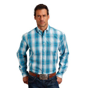Stetson Apparel Men's Blue Plaid Button Down Shirt