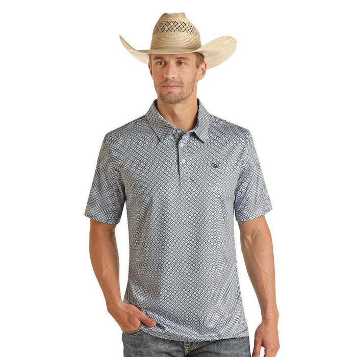 Panhandle Men's Blue Geometric Print Polo