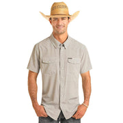 Men's White Geometric Print Snap Shirt