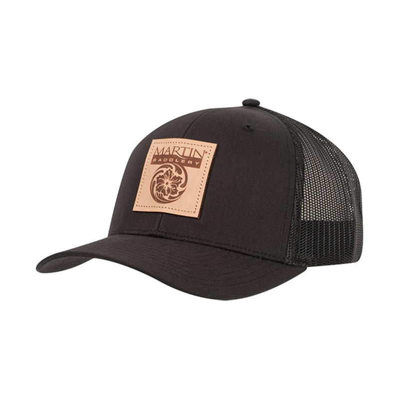 Black Faux Leather Patch Cap
