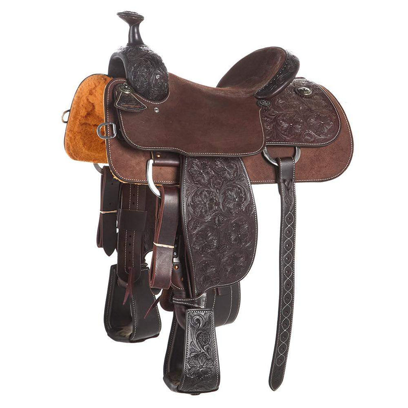 Martin Saddlery Chocolate Hard Seat 5/8 Breed Wyoming Flower Team Roper