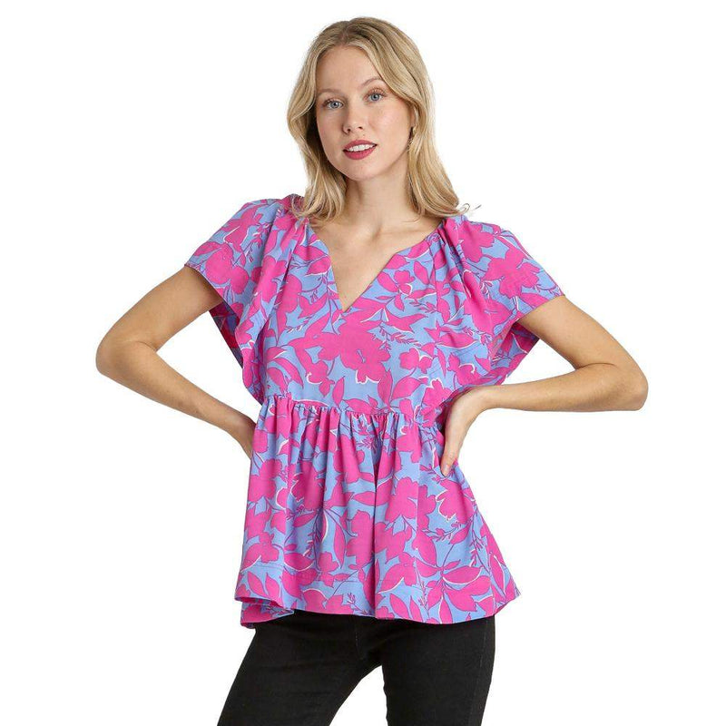 Umgee Usa Inc. Women's Two Tone Orchid Floral Top