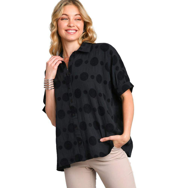 Umgee Usa Inc. Women's Black Button Polka Dot Top