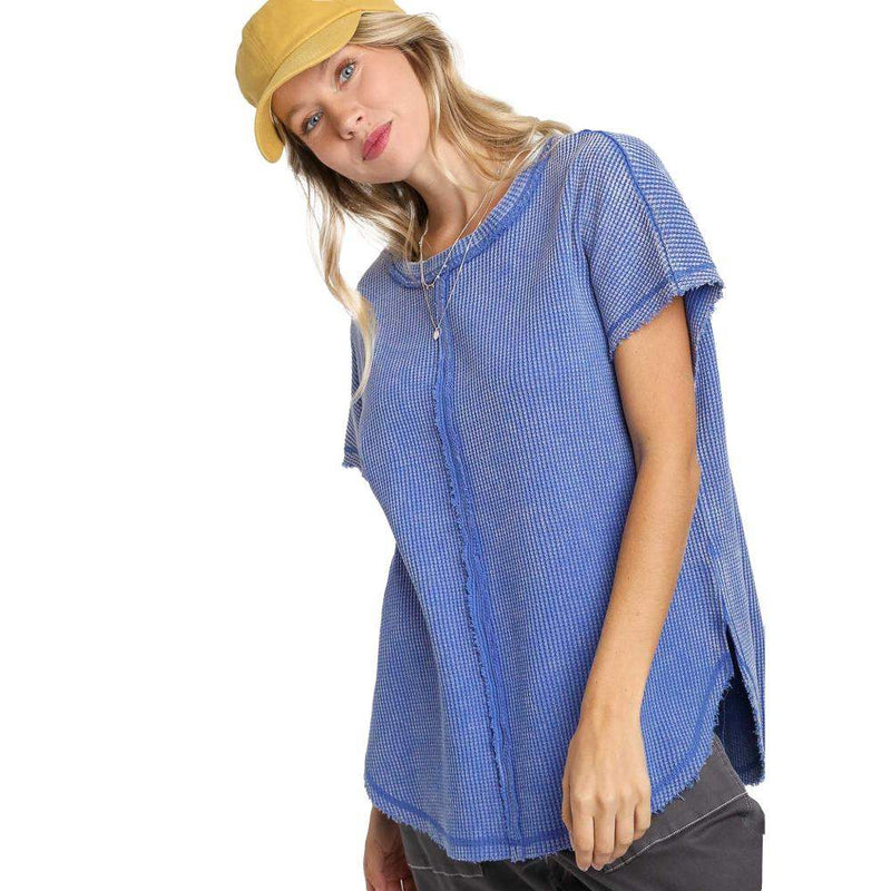 Umgee Usa Inc. Women's Blue High Low Waffle Top