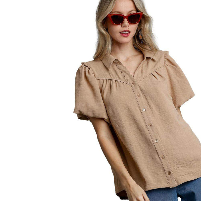 Umgee Usa Inc. Women's Taupe Boxy Cut Bubble Sleeve Top