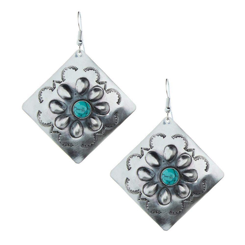 NRS Square Sterling Silver Turquoise Stone Earrings