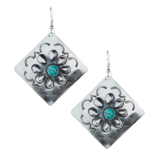 NRS Square Sterling Silver Turquoise Stone Earrings