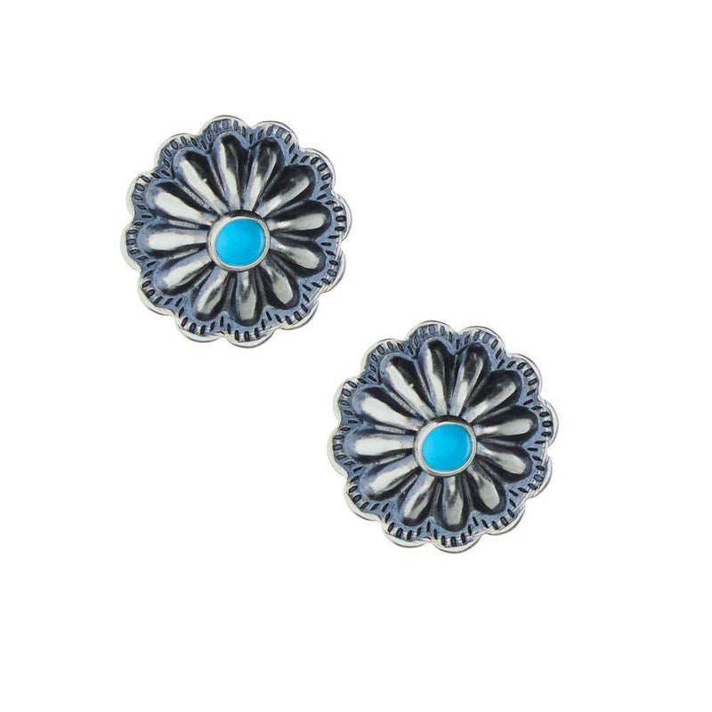 NRS Sterling Small Concho With Turquoise Earrings