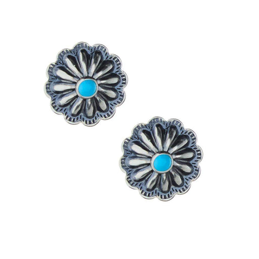 NRS Sterling Small Concho With Turquoise Earrings